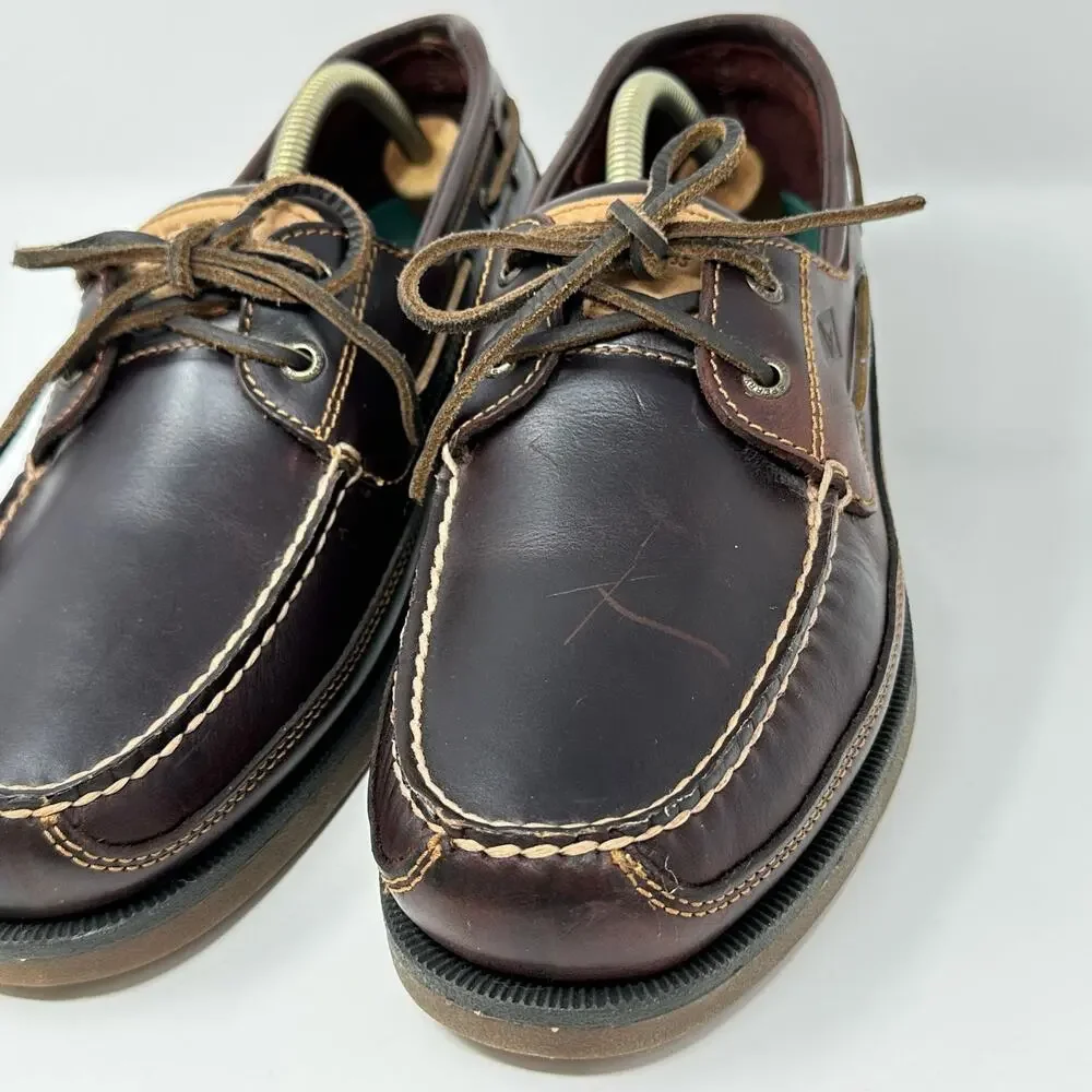 Sperry Top-Sider 2-Eye Leather Boat Shoes Mens 11 W Brown Deck Moccasin Slip On